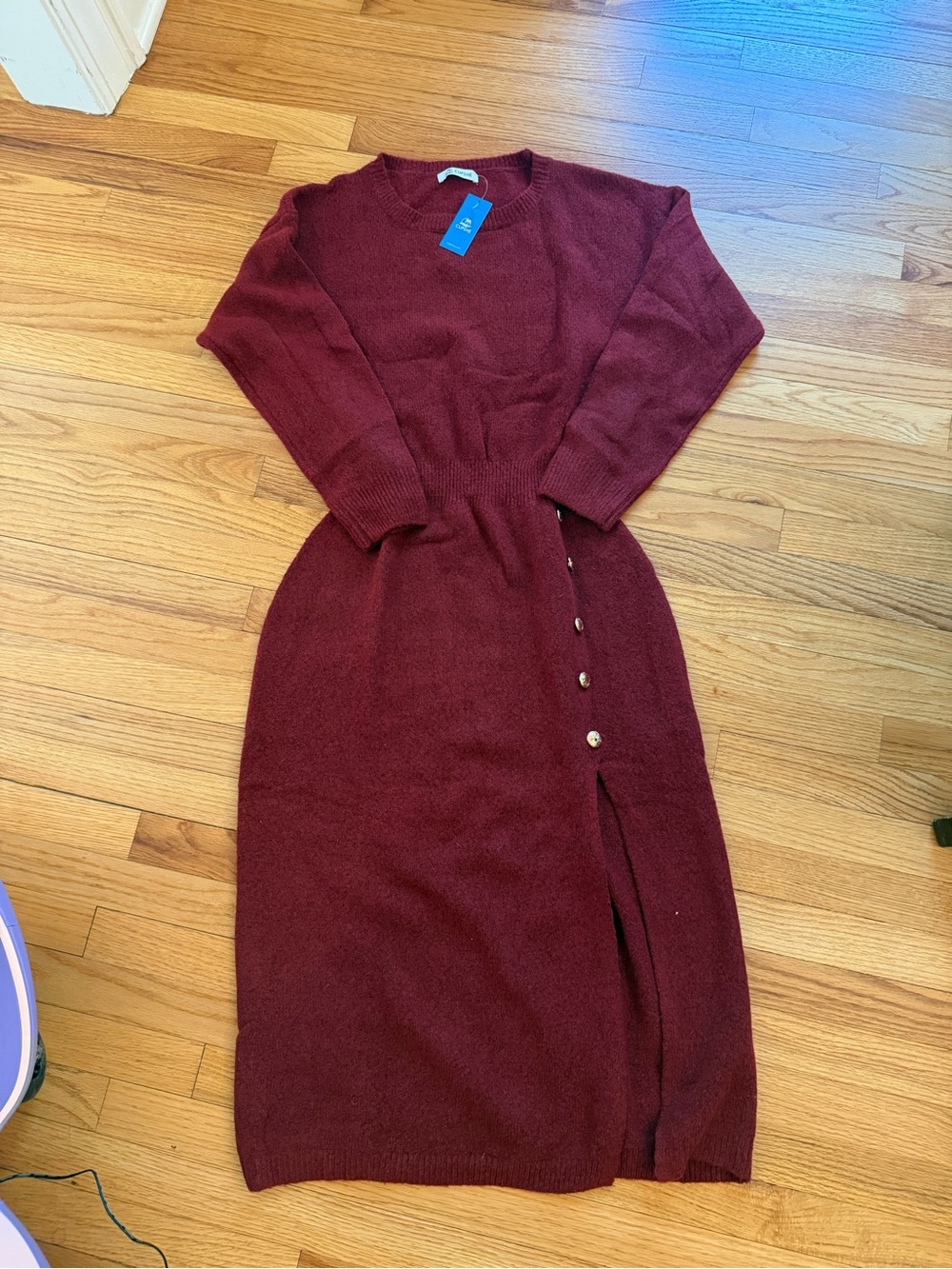 Cupshe Burgundy sweater  Dress with Side Buttons